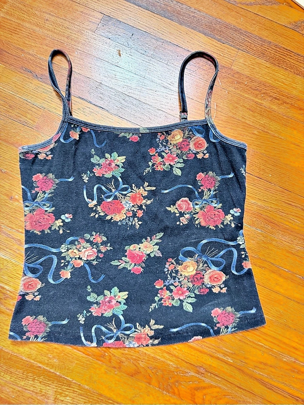 Urban Moon Floral Camisole in Black & Pink Size XS